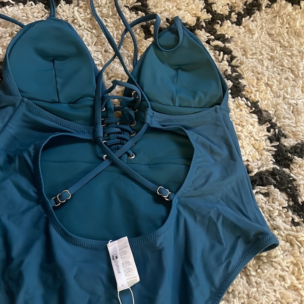 Cupshe Teal Lace-Up One-Piece Swimsuit - Picture 3 of 4